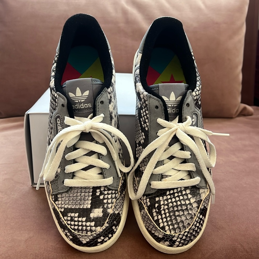 Adidas continental snake print sneaker with box.